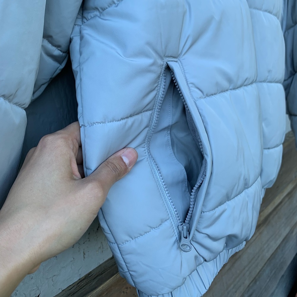 Adidas Originals light grey semi-cropped oversized zip up puffer jacket - Picture 14 of 16